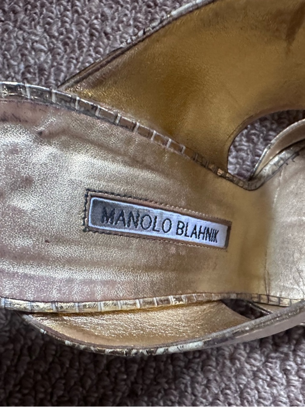 Manolo Blahnik Ripta python mule gold heels - Picture 2 of 7